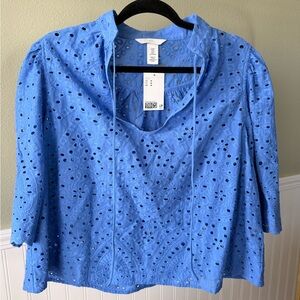 NWT H&M Blue Eyelet Women's Blouse